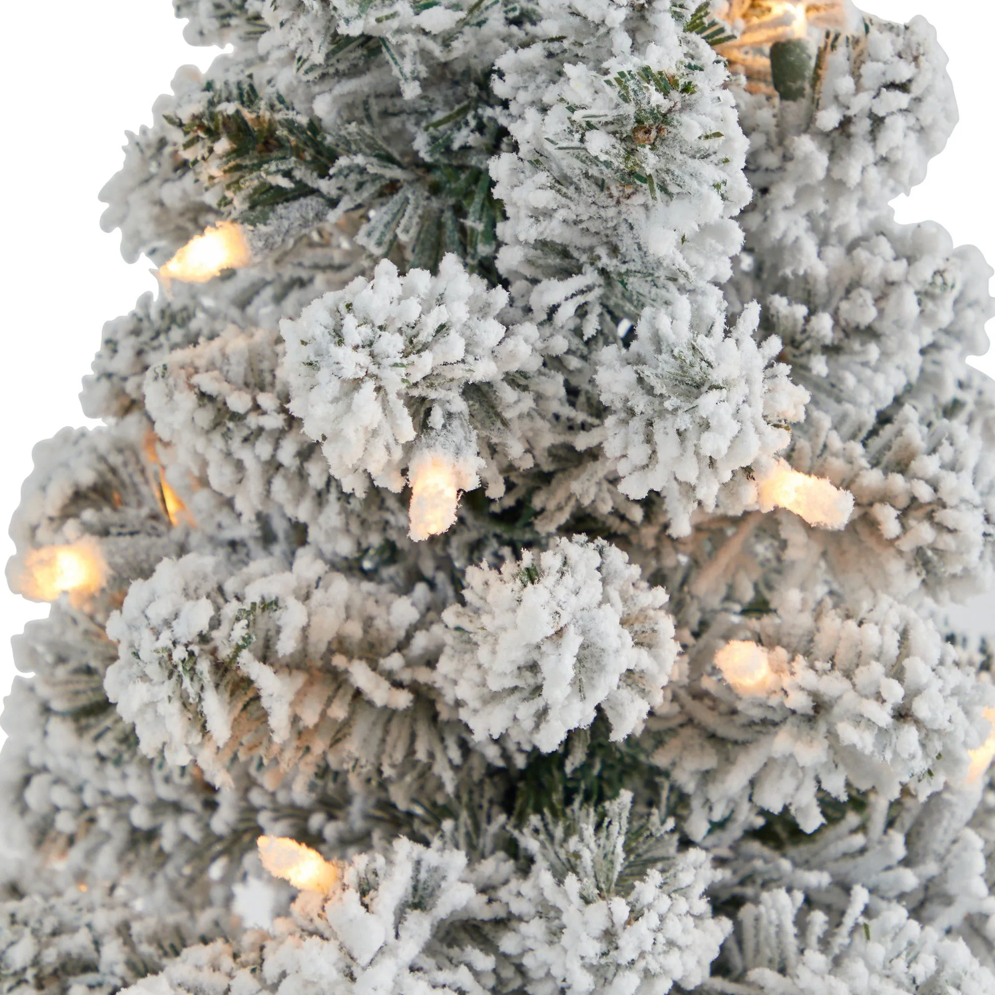 40” Flocked Pencil Artificial Christmas Tree with 50 Clear Lights and 132 Bendable Branches in Planter with Brass Trimming