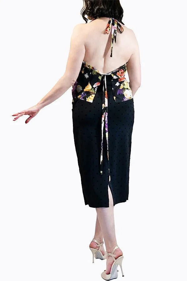 antique flowers draped halter tango top with adjustable straps