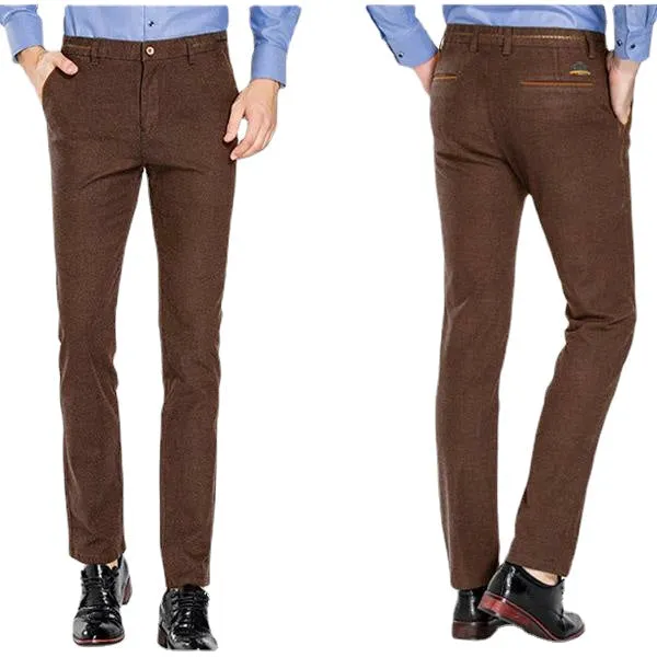 Autumn Winter Men's Casual Sanding Stretch Straight Slim Pants Business Casual Dress Suit Pants