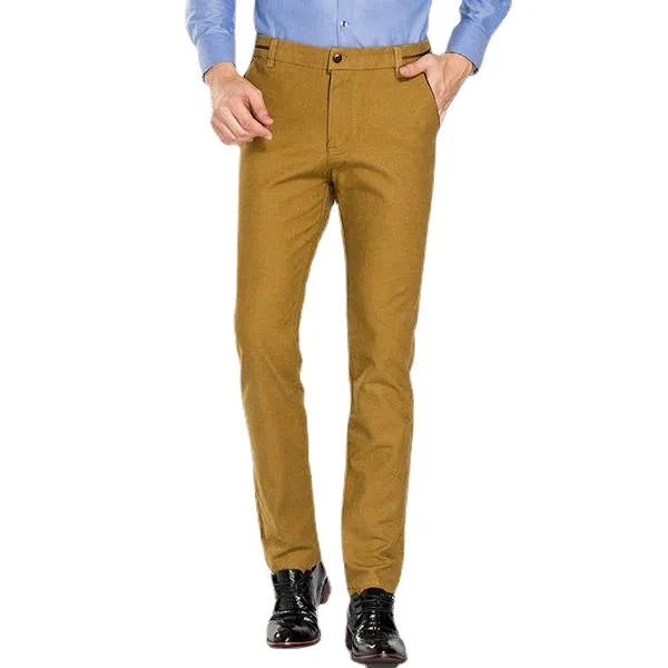 Autumn Winter Men's Casual Sanding Stretch Straight Slim Pants Business Casual Dress Suit Pants