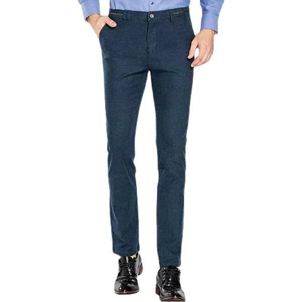 Autumn Winter Men's Casual Sanding Stretch Straight Slim Pants Business Casual Dress Suit Pants