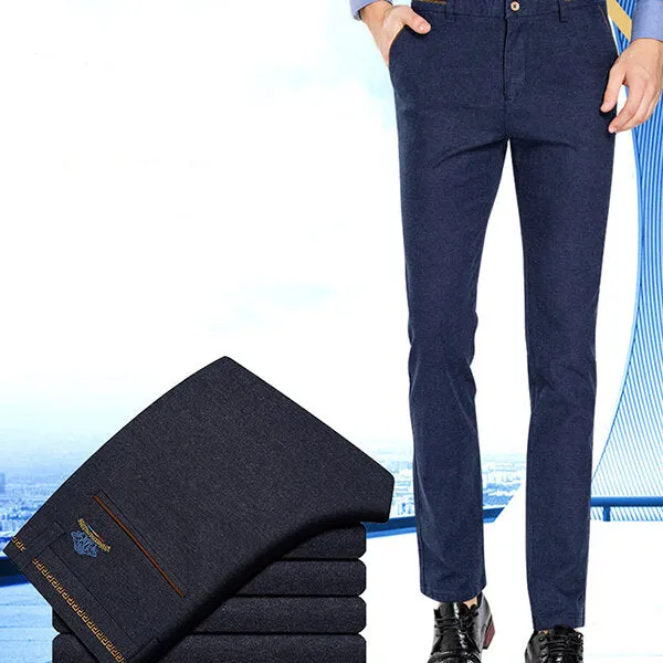 Autumn Winter Men's Casual Sanding Stretch Straight Slim Pants Business Casual Dress Suit Pants