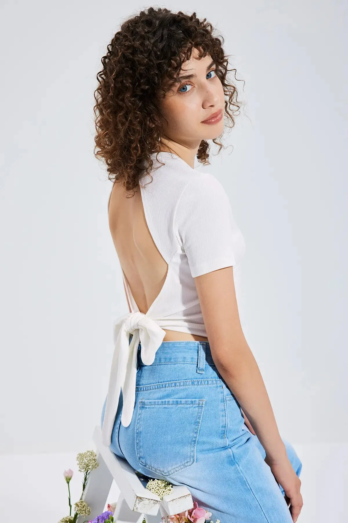 Backless Bow Back Crop Tee