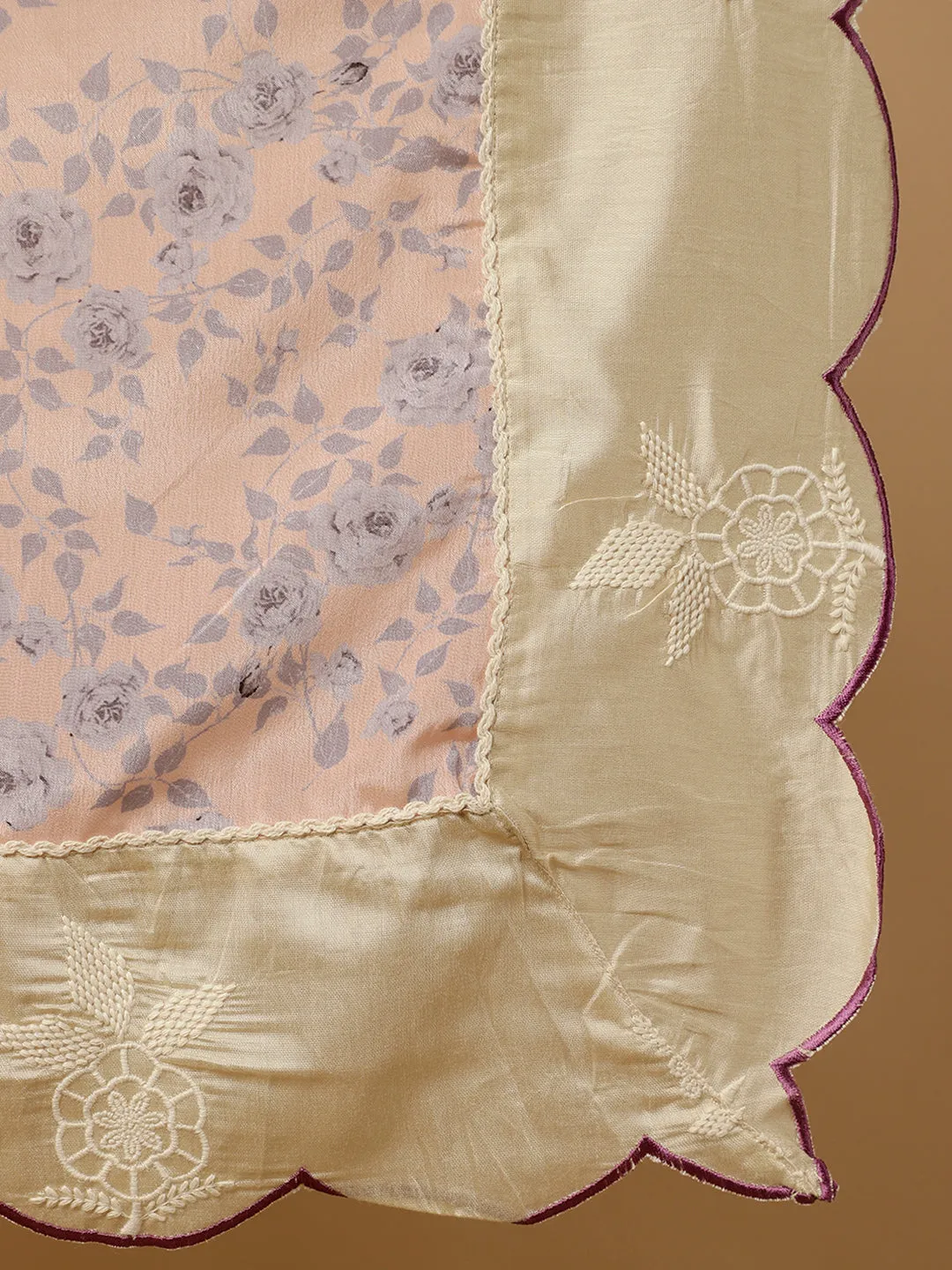 Beige & Lavender Zarodosi Jacquard Silk Kurta With Pants And Dupatta