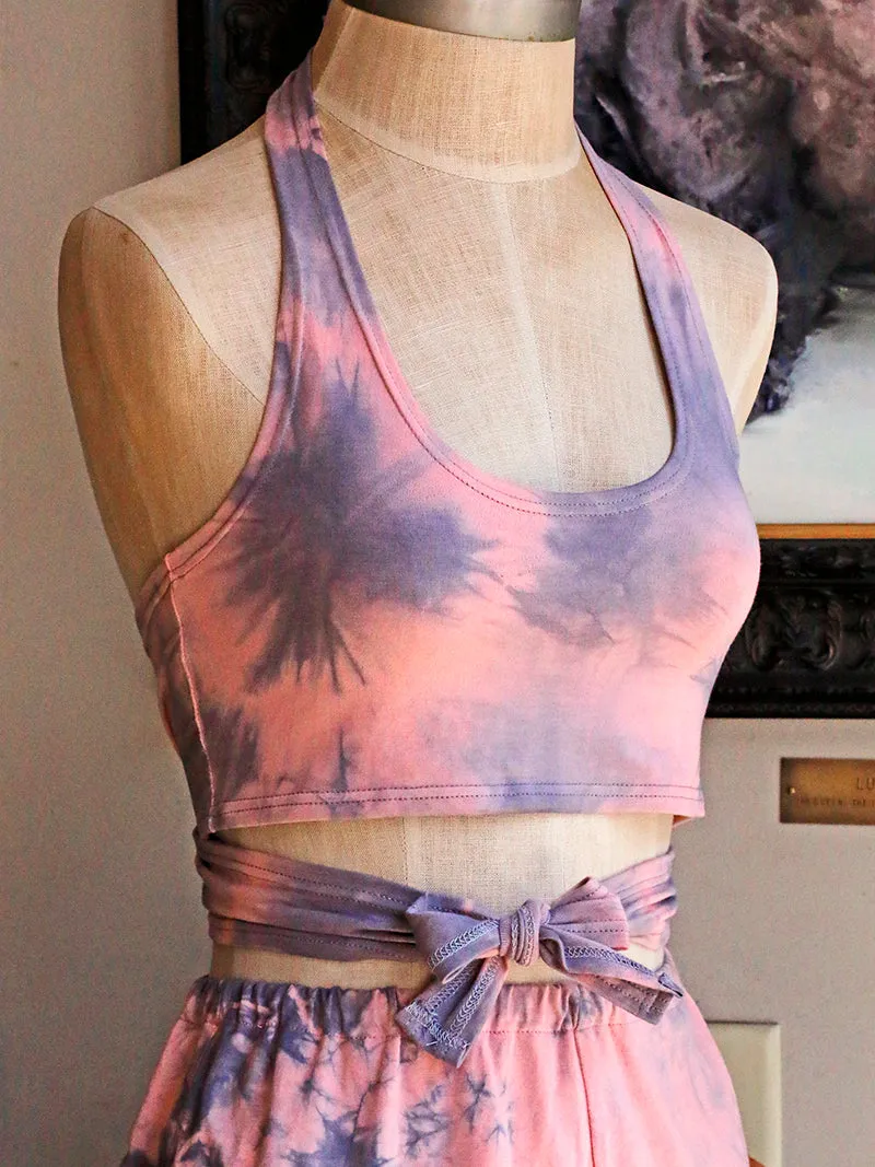 Bianca Rachele Hand Dyed Wrap Halter Top | Pink   Grey