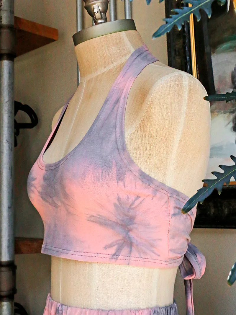 Bianca Rachele Hand Dyed Wrap Halter Top | Pink   Grey