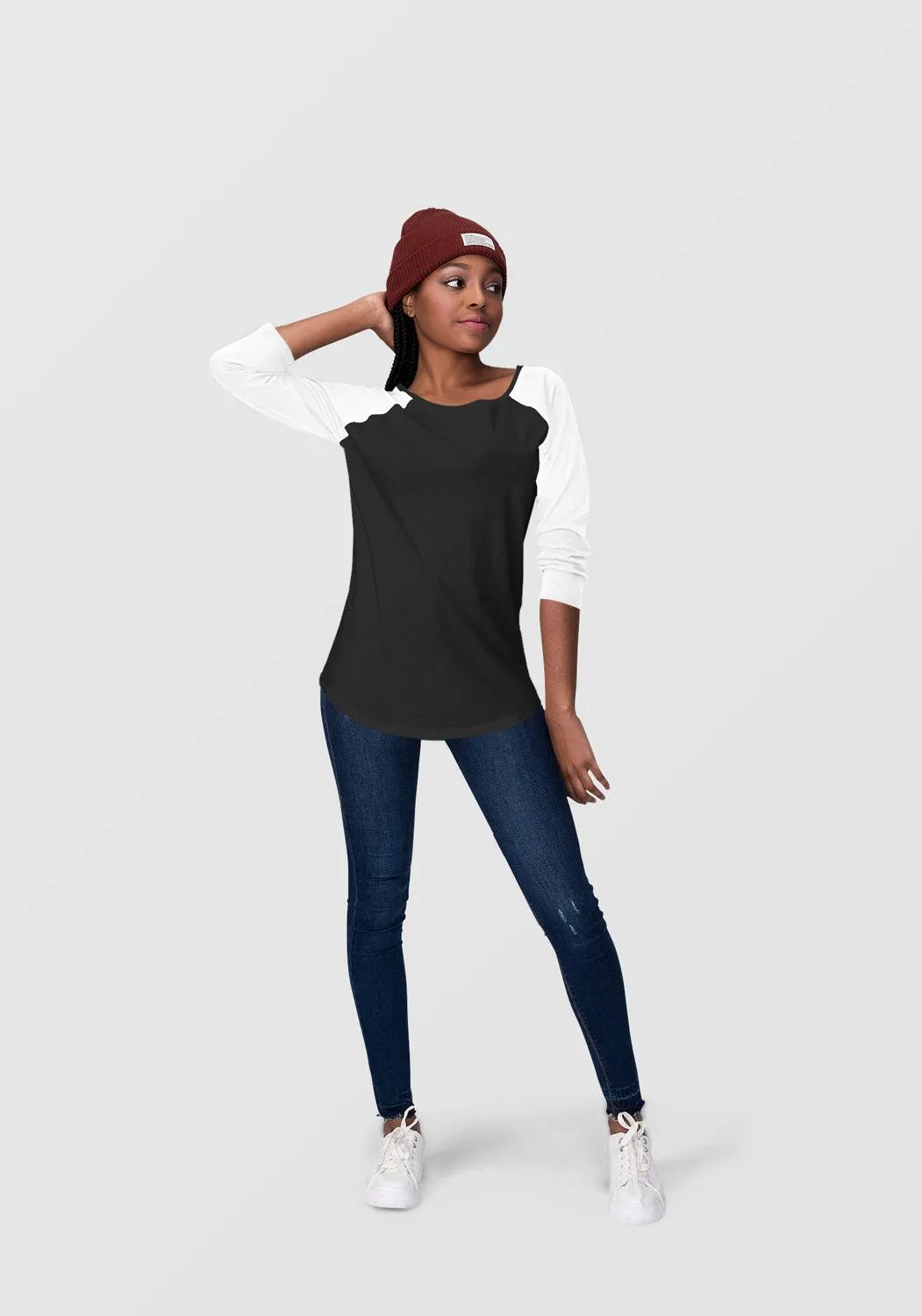 Black & Charcoal Grey Raglan Sleeve T-shirt for Women - Soft, Comfy, Stylish