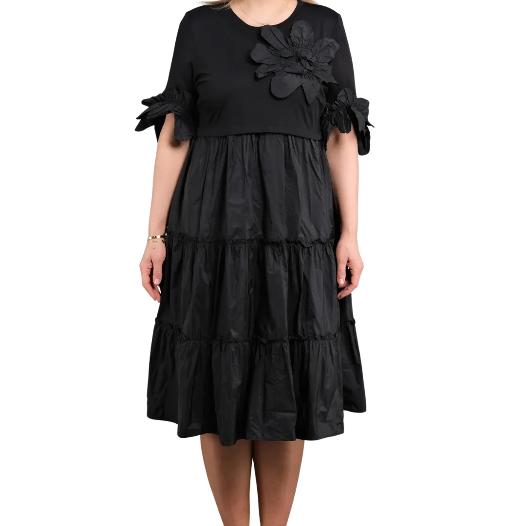 Black Dress with Ruffled Bottom & Flowered Detailing