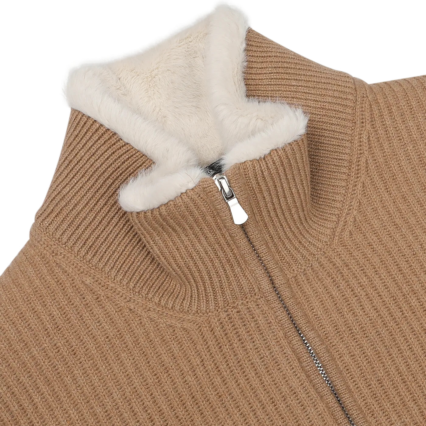 Camel Beige Faux Fur Lined Cashmere Blouson