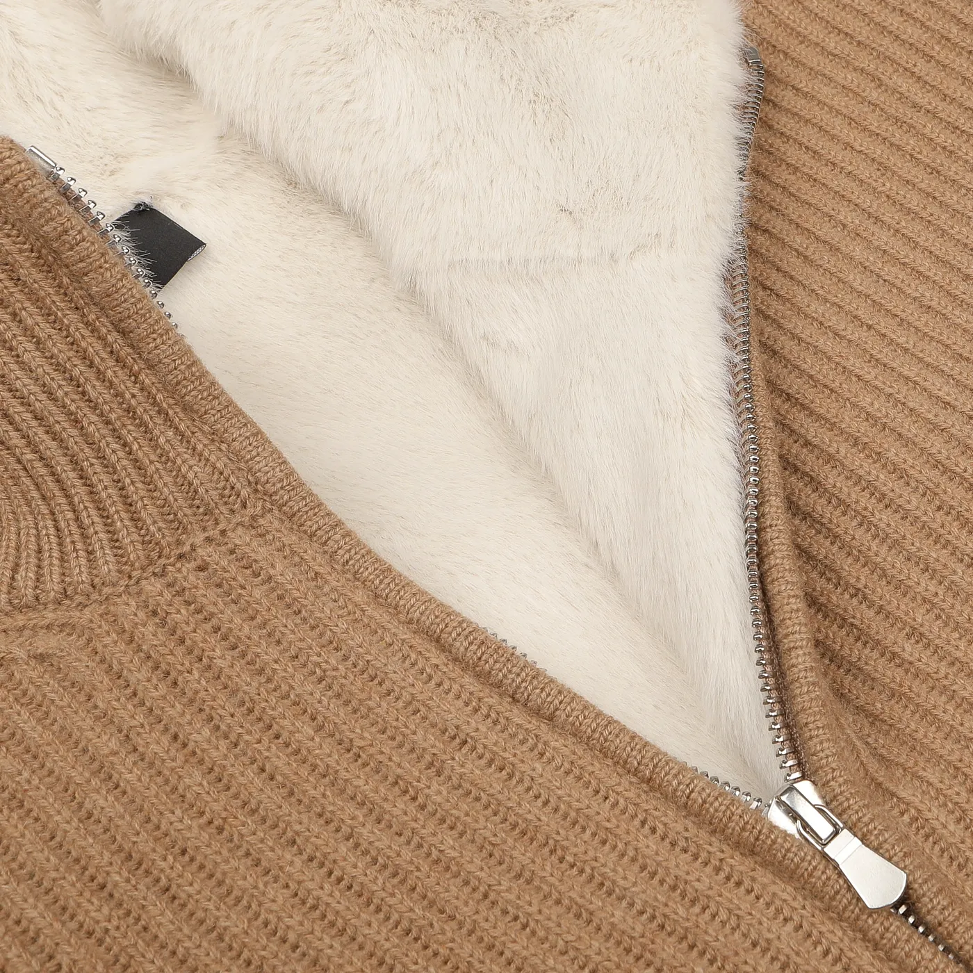 Camel Beige Faux Fur Lined Cashmere Blouson