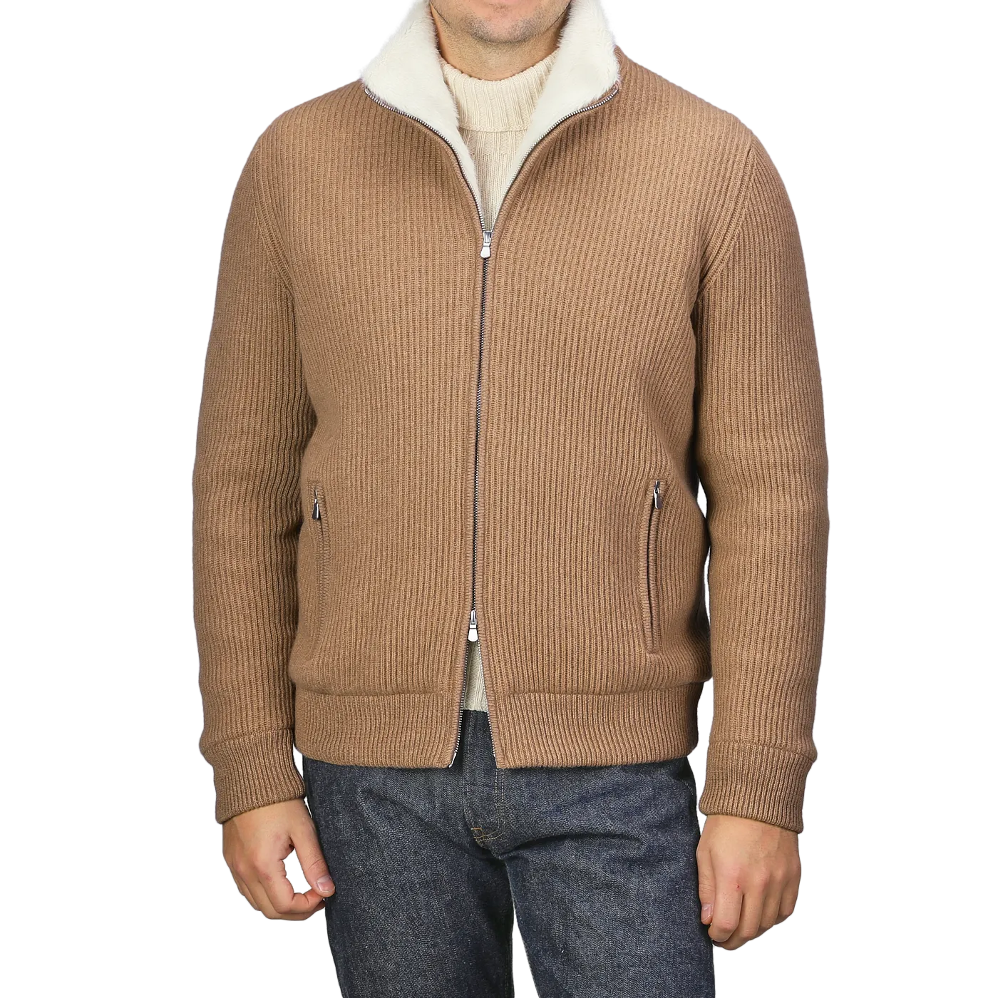 Camel Beige Faux Fur Lined Cashmere Blouson