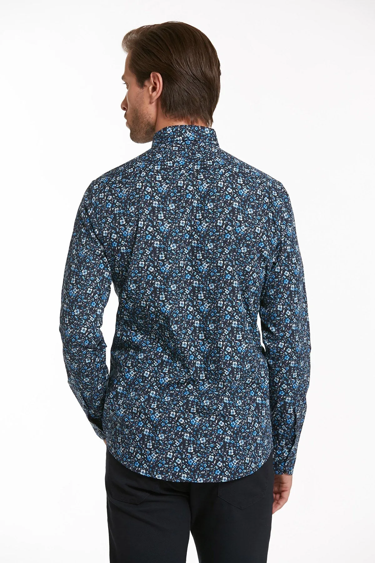 Comfort Fit Printed Cotton Navy Casual Shirt