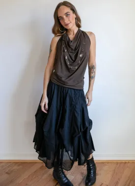 Cowl Neck Backless Halter Top in Mocha Brown