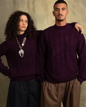 Dark Purple Cable Knit Sweater