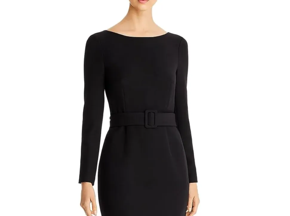 DONNA KARAN Long sleeved Knee- Length Black Dress