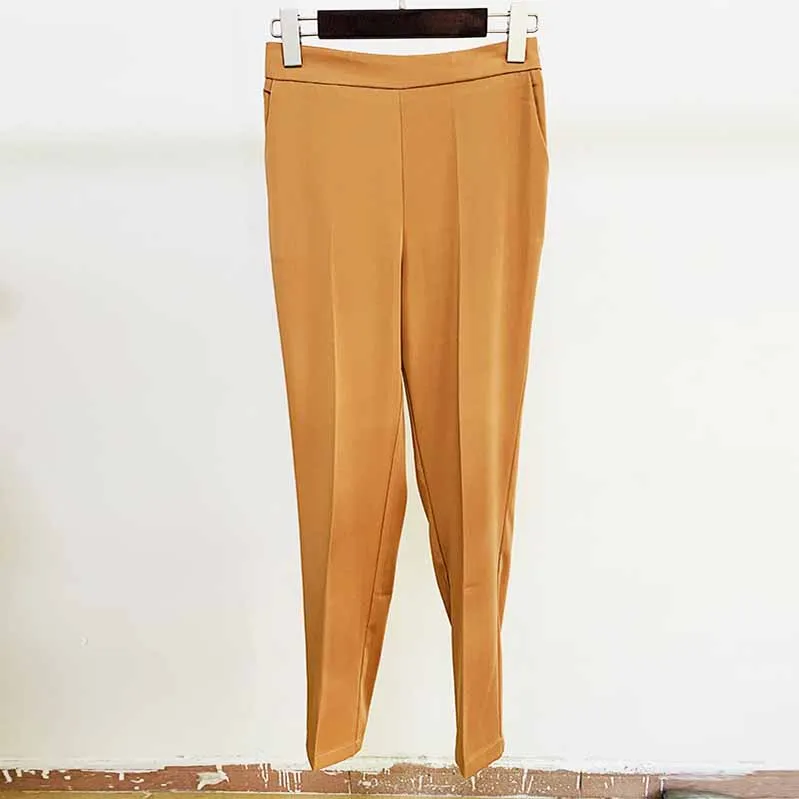 Elastic Waisted Skinny Formal Pants with Pocket Colour Pencil Pants