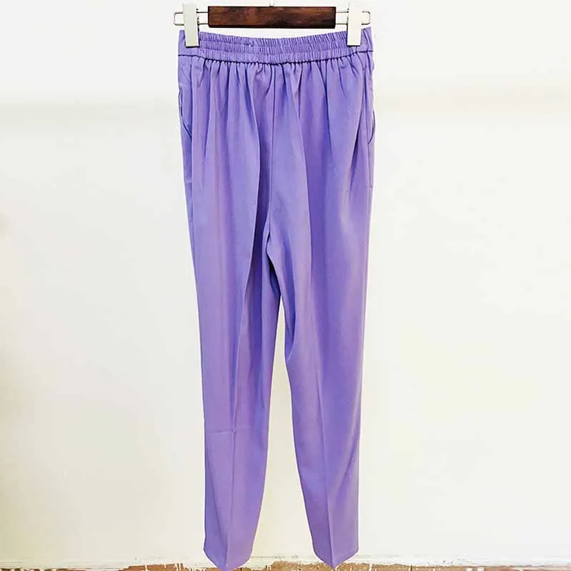 Elastic Waisted Skinny Formal Pants with Pocket Colour Pencil Pants