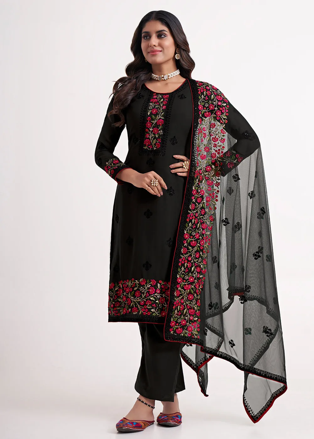 Fancy Stunning Black Eid Festive Salwar Suit