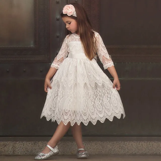 Flower Girl Very European Lace Dress - Half-sleeve Party Dress - Childrens Elegant - Comfort Style