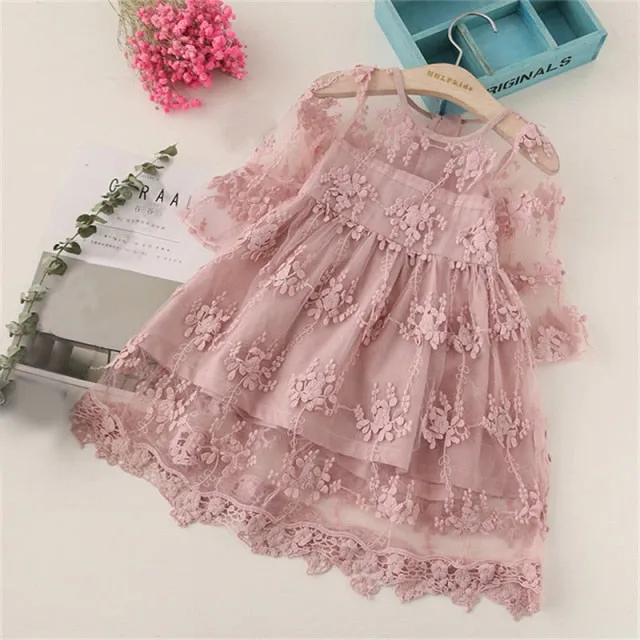 Flower Girl Very European Lace Dress - Half-sleeve Party Dress - Childrens Elegant - Comfort Style