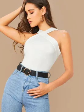 Form-Fitting Crisscross Halter Top