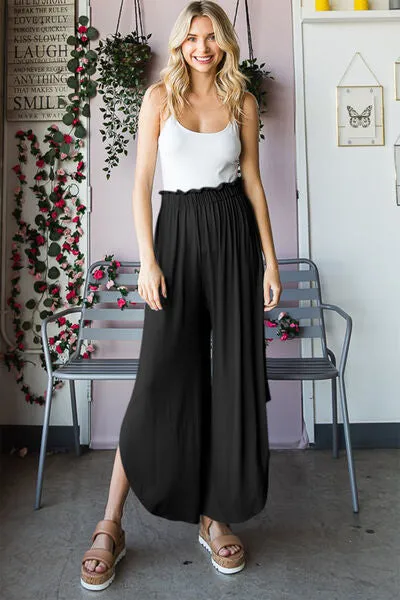 Frill Slit High Waist Wide Leg Pants