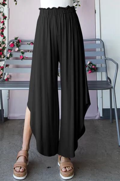 Frill Slit High Waist Wide Leg Pants