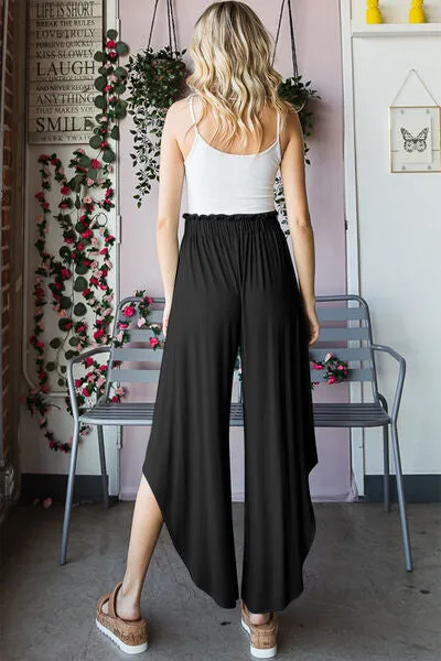 Frill Slit High Waist Wide Leg Pants