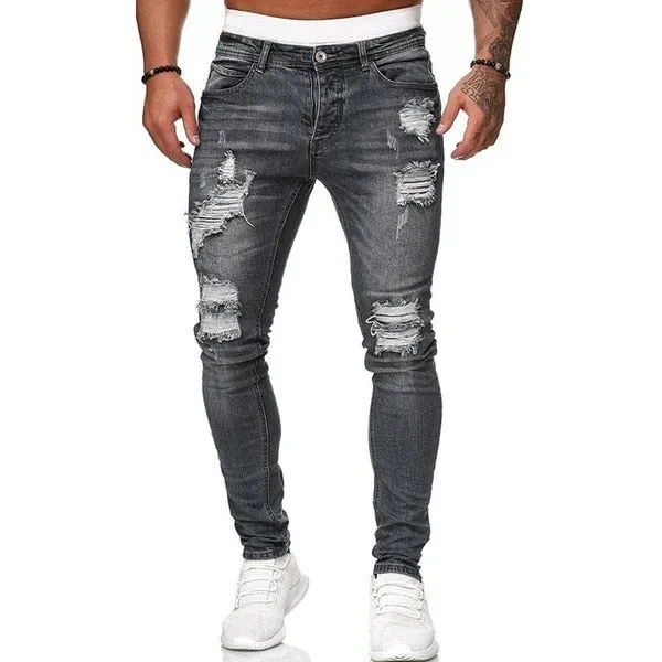 Funki Buys | Pants | Men's Skinny Buckle Strap Zipper Jeans