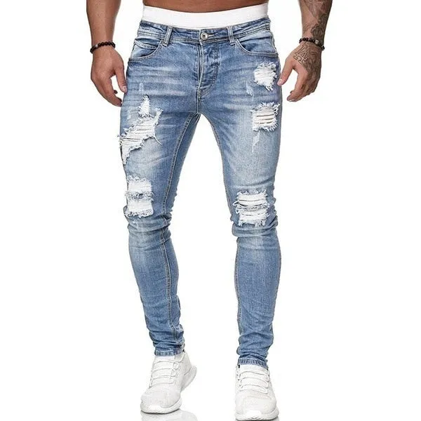 Funki Buys | Pants | Men's Skinny Buckle Strap Zipper Jeans