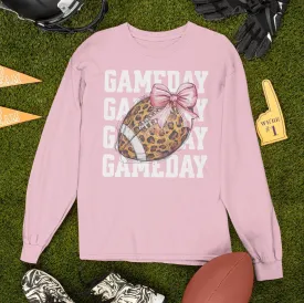 Gameday Football T-Shirt for Moms, Cute Leopard Print with Bow, Perfect for Game Day Fun