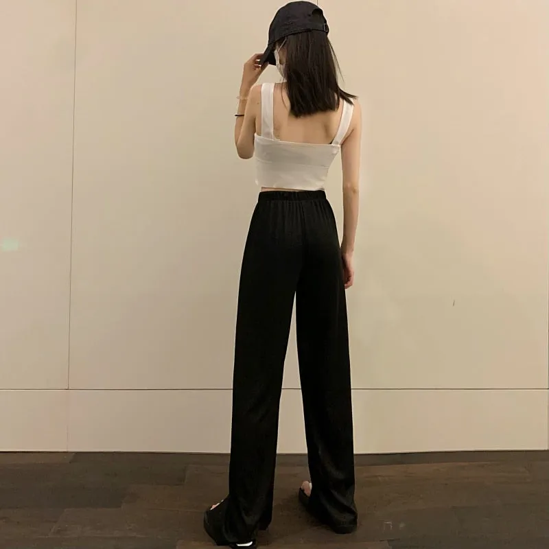 High Waist Sweatpants With Hem Split On Legs