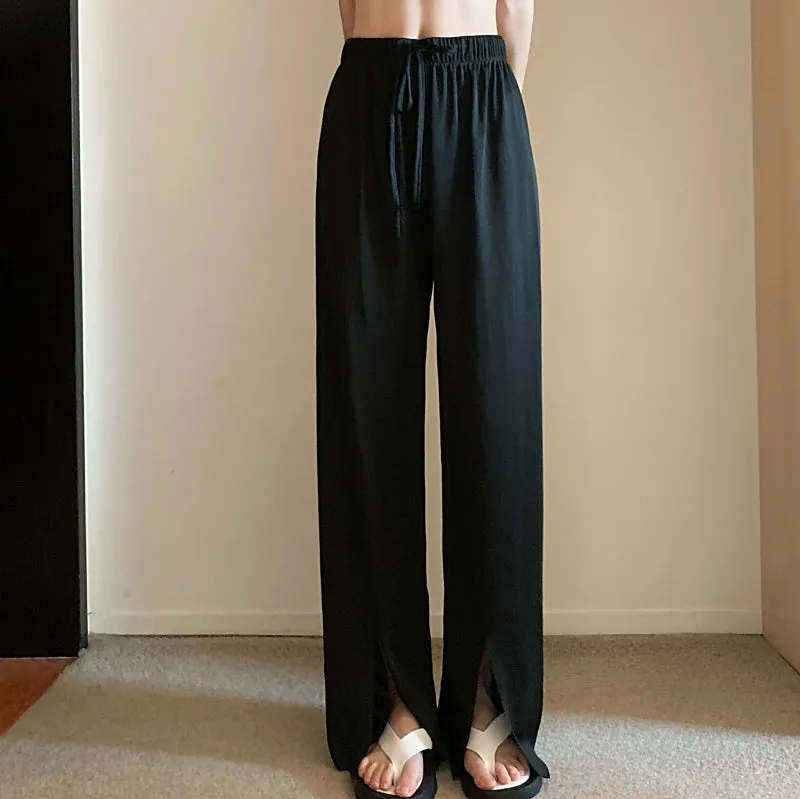 High Waist Sweatpants With Hem Split On Legs