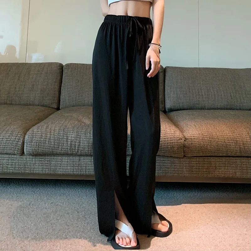 High Waist Sweatpants With Hem Split On Legs