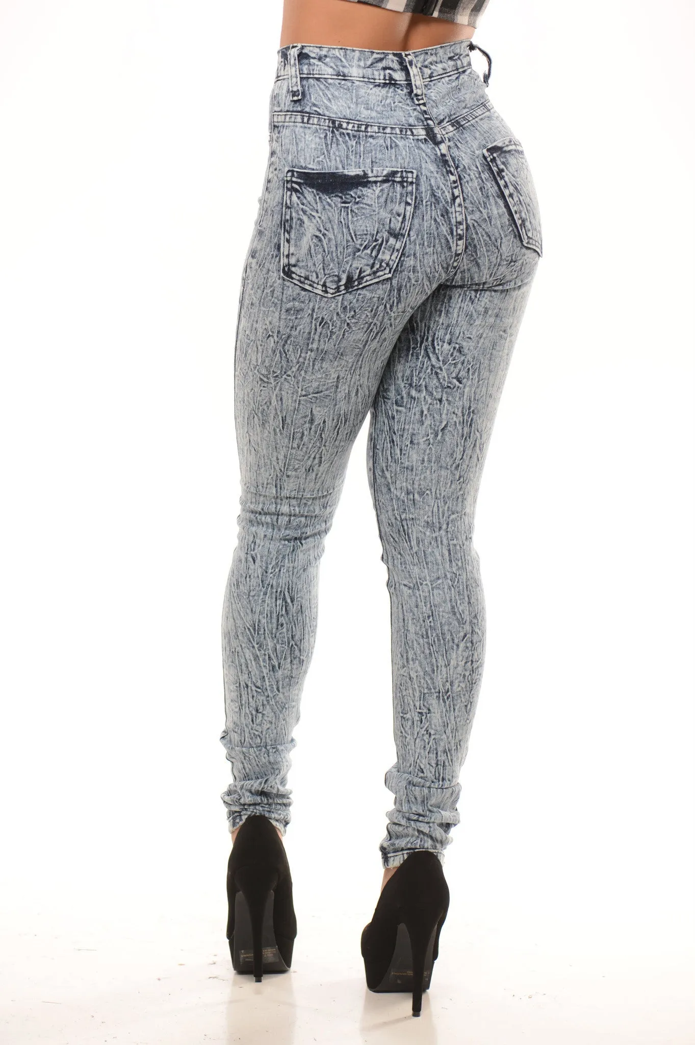 High Waisted ACID Mineral Stone Wash Jeans