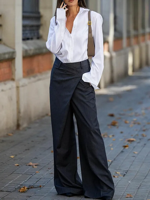 High Waisted Loose Asymmetric Solid Color Split-Joint Suit Pants Trousers