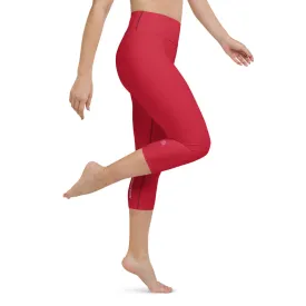 Hot Red Yoga Capri Leggings, Solid Color Red Women's Capris Tights-Made in USA/EU/MX