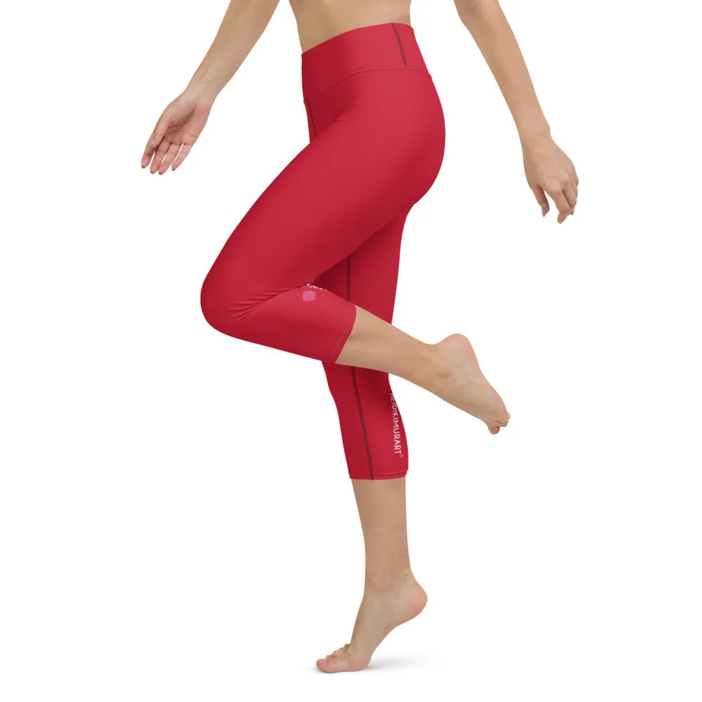 Hot Red Yoga Capri Leggings, Solid Color Red Women's Capris Tights-Made in USA/EU/MX