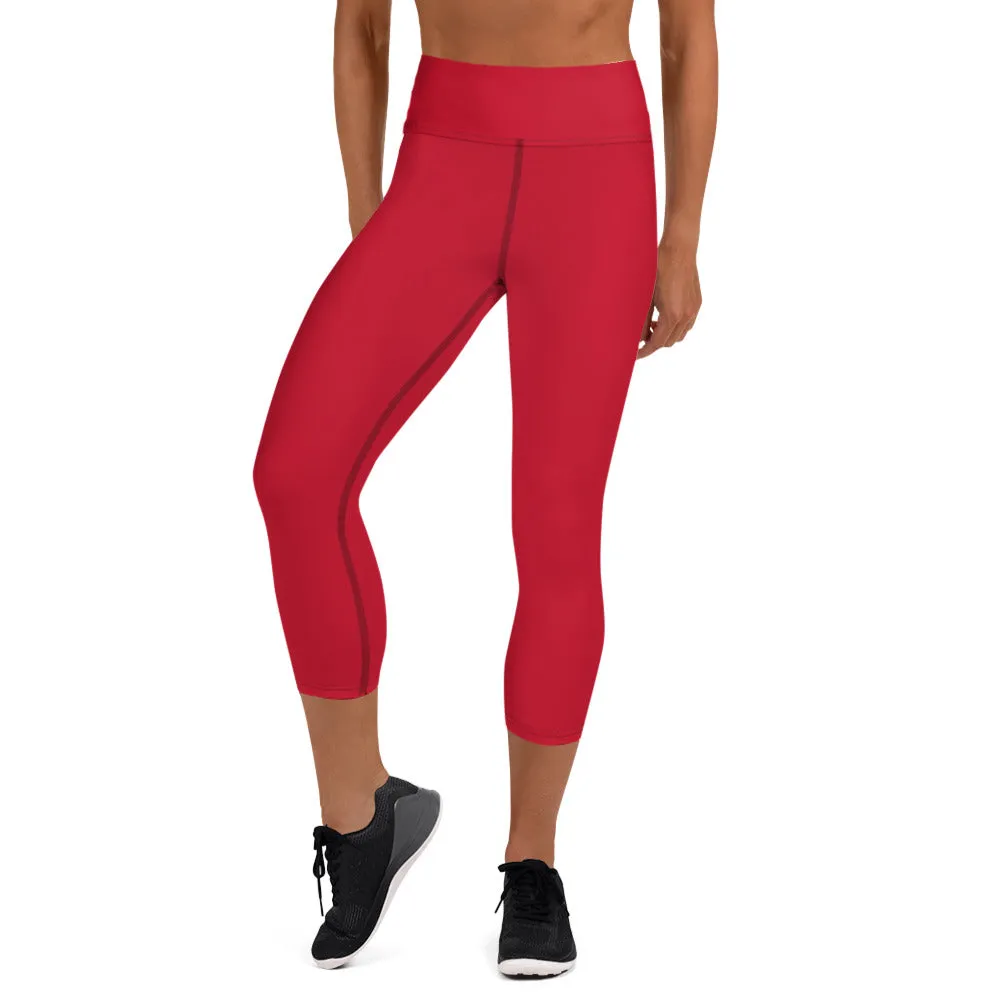 Hot Red Yoga Capri Leggings, Solid Color Red Women's Capris Tights-Made in USA/EU/MX