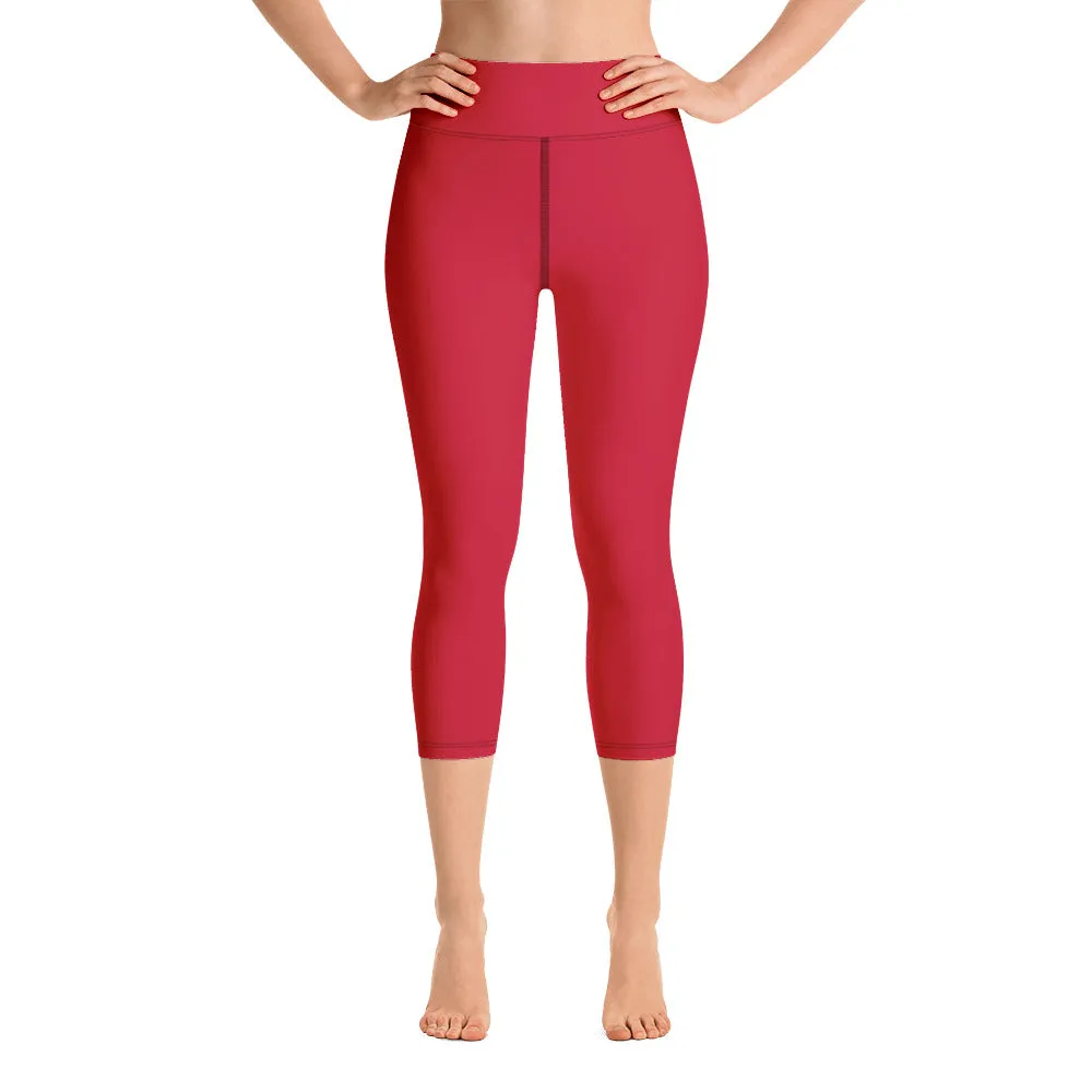 Hot Red Yoga Capri Leggings, Solid Color Red Women's Capris Tights-Made in USA/EU/MX