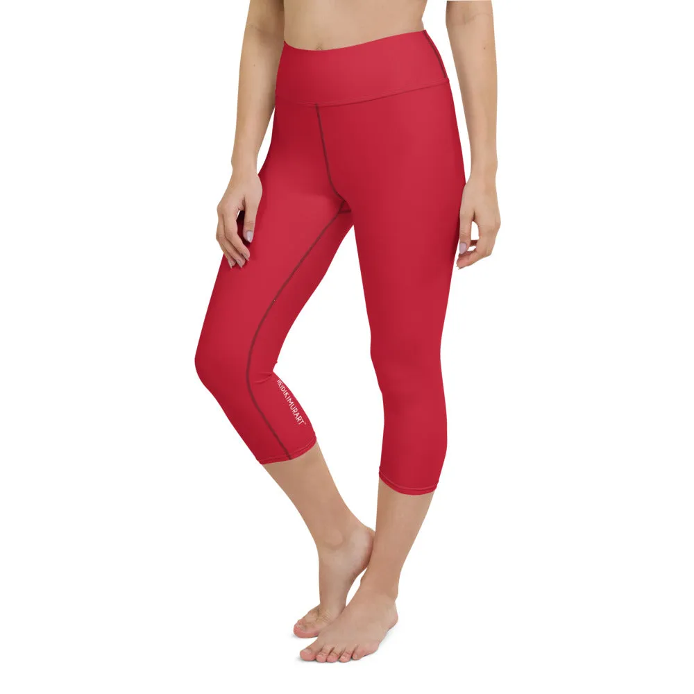 Hot Red Yoga Capri Leggings, Solid Color Red Women's Capris Tights-Made in USA/EU/MX