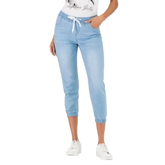 Knee-length denim jeans pants