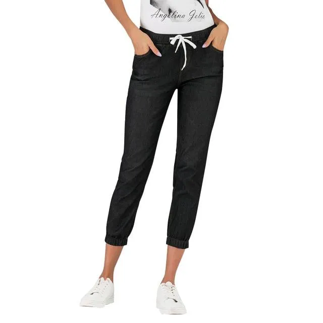 Knee-length denim jeans pants