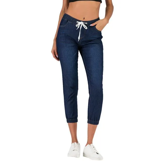 Knee-length denim jeans pants