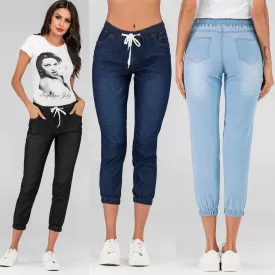 Knee-length denim jeans pants