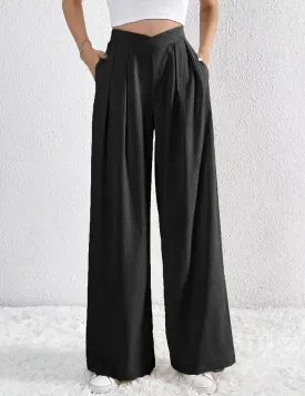 Ladies Solid Color Wide Leg Suit Pants 666666