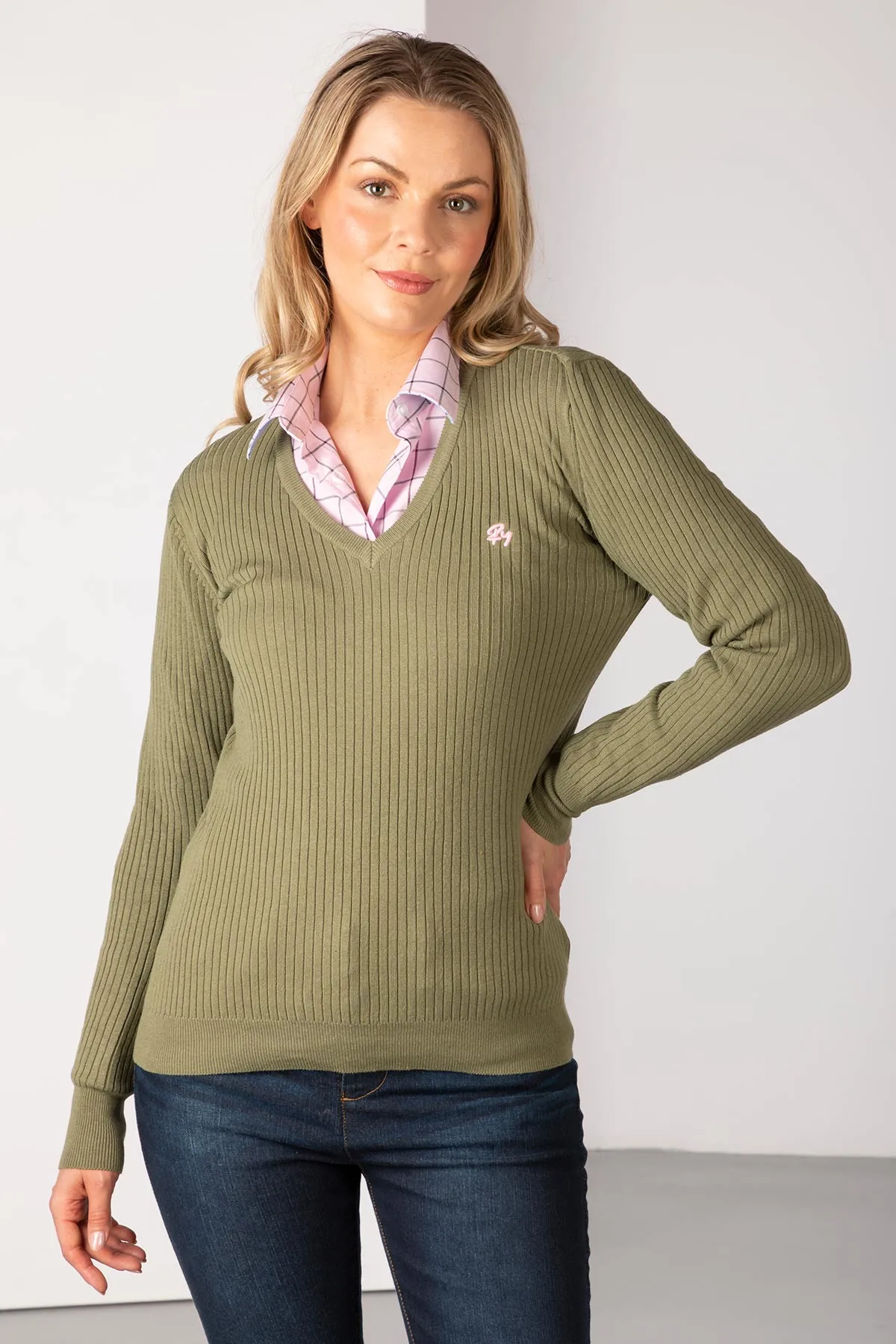 Ladies V Neck Ribbed Jumper - Gemma