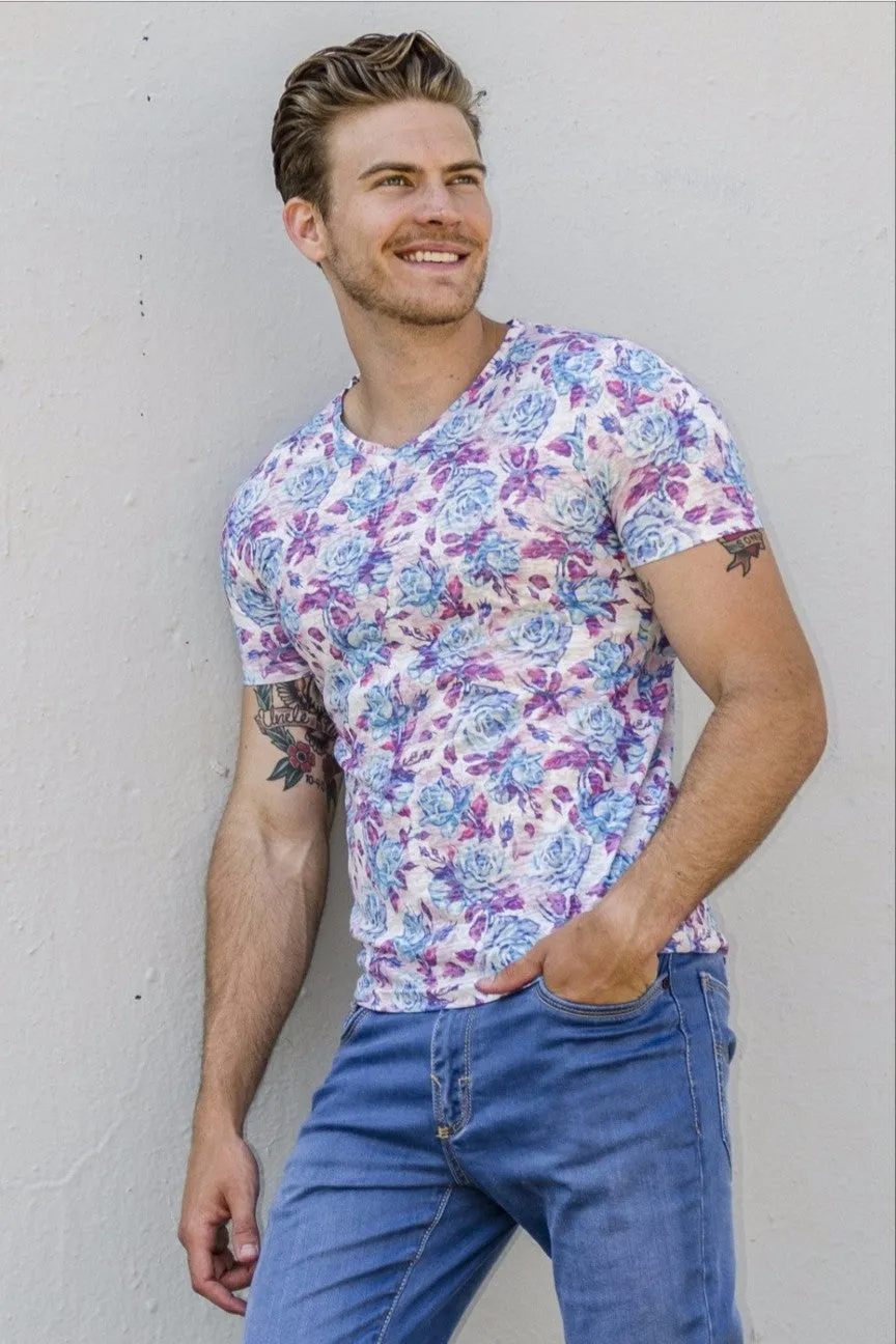 Light Floral Print V-Neck T-Shirt