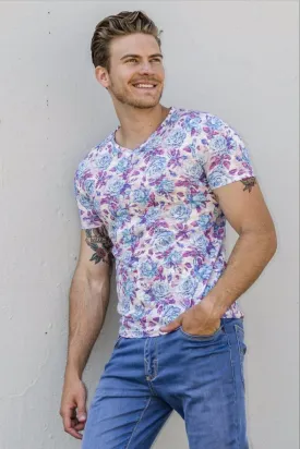 Light Floral Print V-Neck T-Shirt