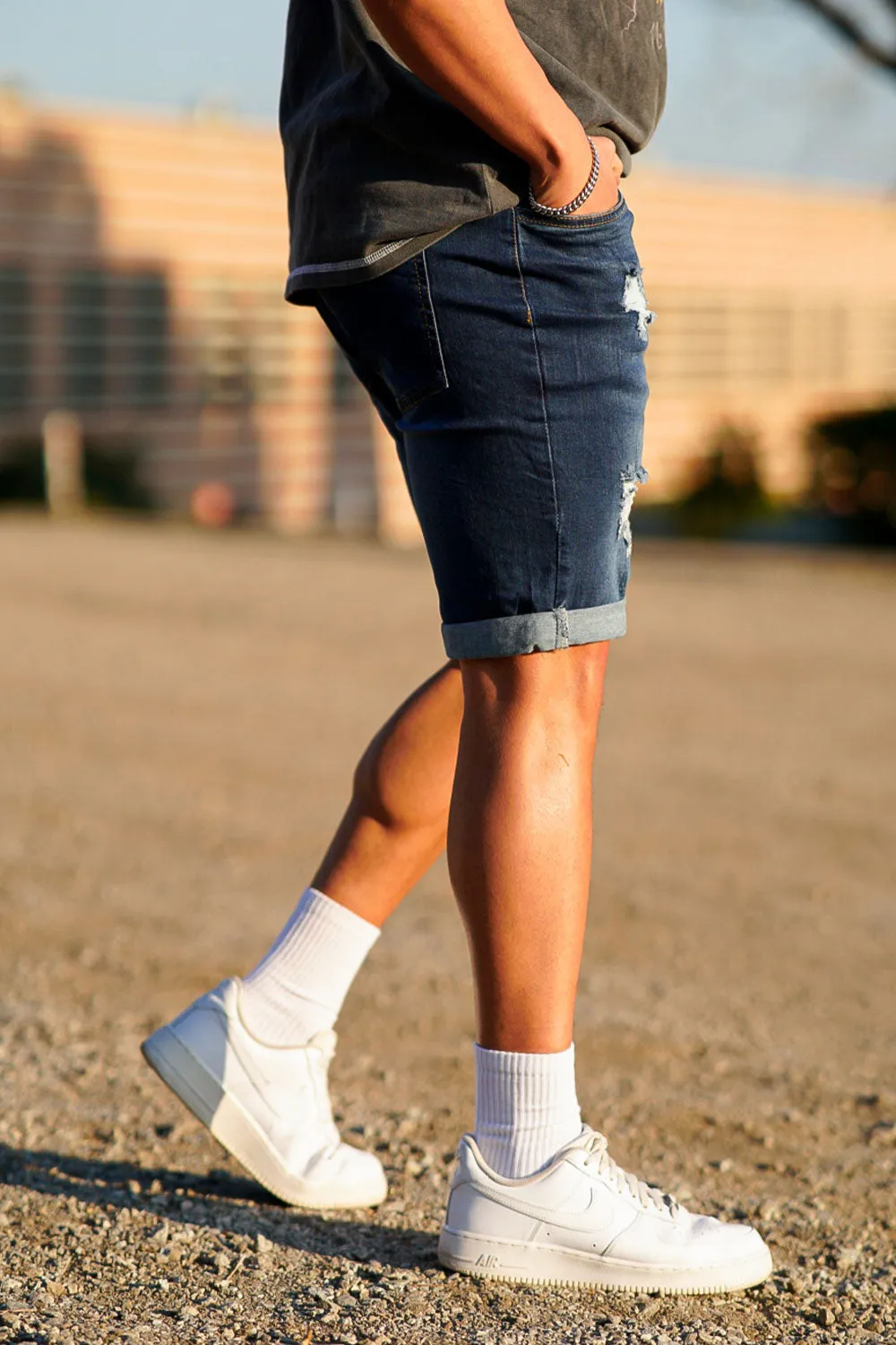 Men's Ripped Denim Short - Slim Fit